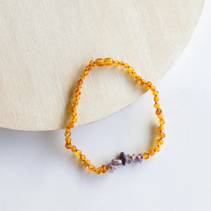 Raw Honey Amber + Raw Amethyst - Baltic Amber Necklace