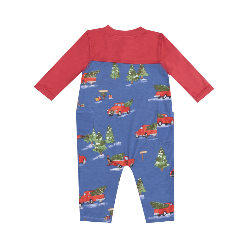 Christmas Vintage Red Truck- LS Henley Romper