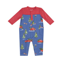 Christmas Vintage Red Truck- LS Henley Romper