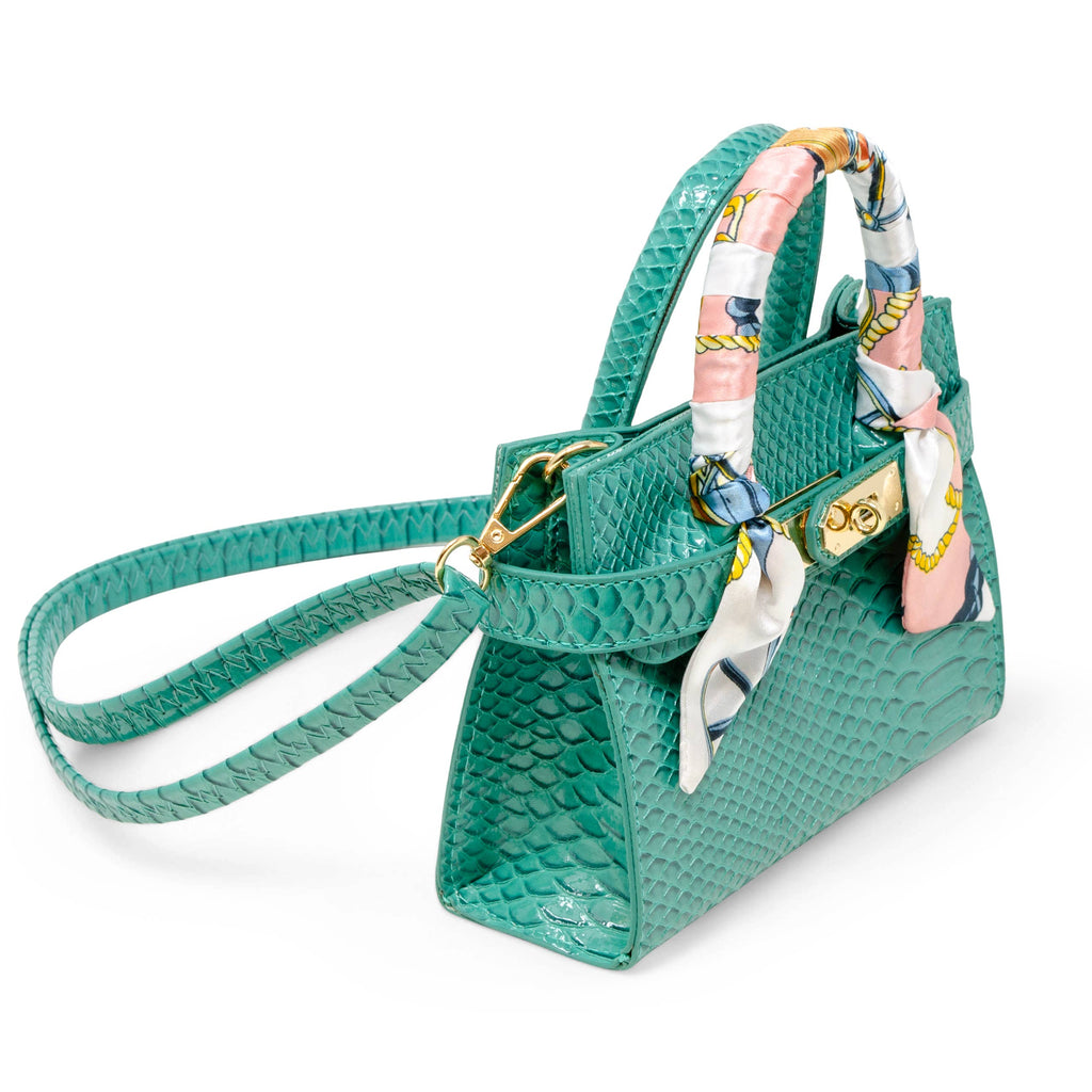 Vivid Crocodile Scarf Handbag - Green