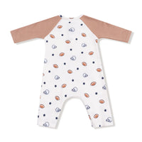 Footballs & Stars - LS Raglan Henley Romper & Kanga Pocket
