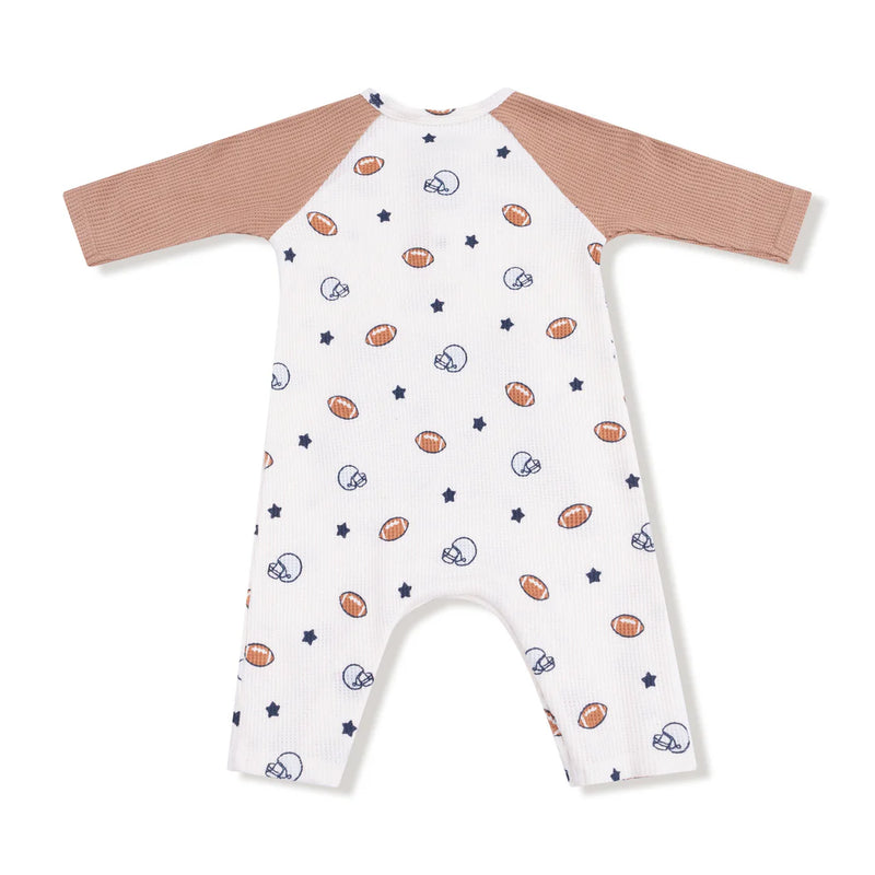 Footballs & Stars - LS Raglan Henley Romper & Kanga Pocket