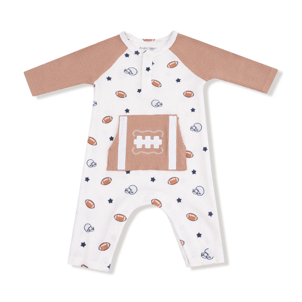 Footballs & Stars - LS Raglan Henley Romper & Kanga Pocket