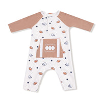 Footballs & Stars - LS Raglan Henley Romper & Kanga Pocket