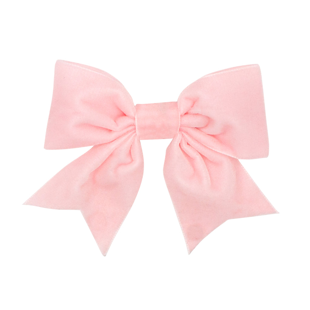 Light Pink Velvet Bow w/Fancy Tails