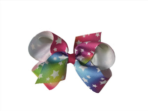 Rainbow Stars Grosgrain Hair Bow