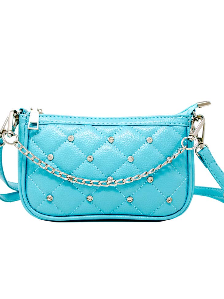 Quilted Leather Stud Clutch - Blue