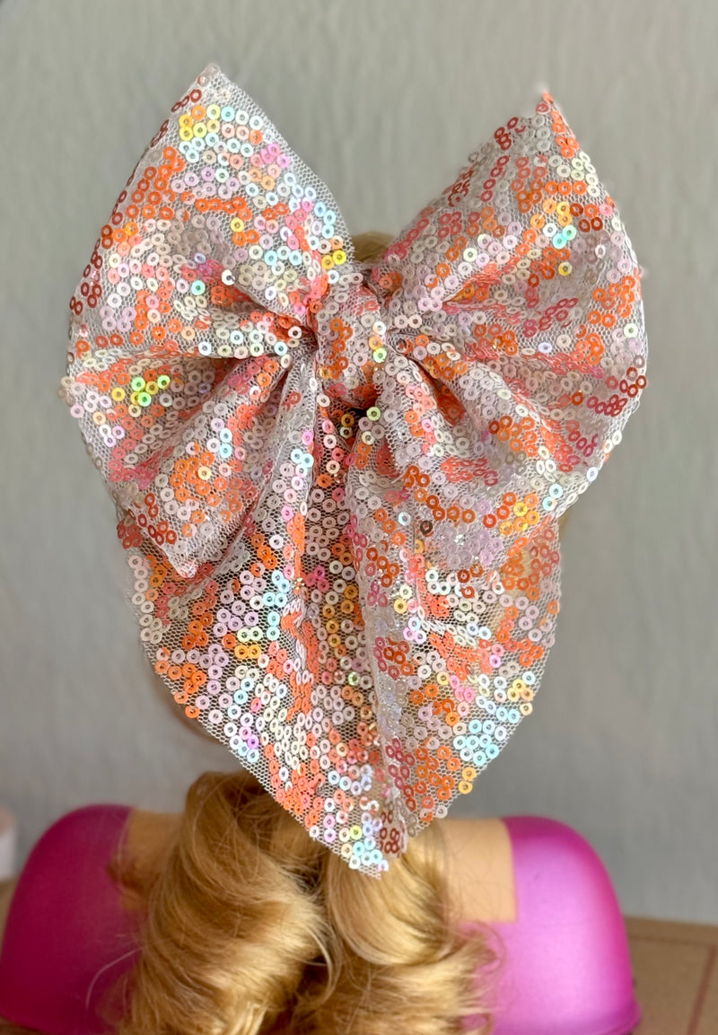 Orange & Pink Sequin 5" Sailor Bow on Clip