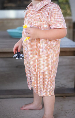 Gameday Burnt Orange Guayabera Romper