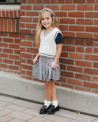 Pleated Mini Skirt - Navy Check