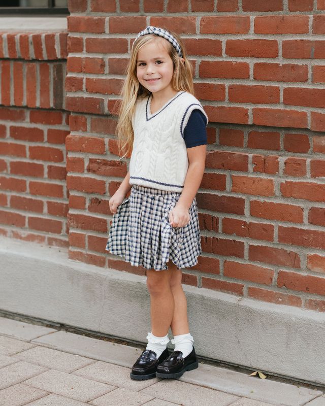 Pleated Mini Skirt - Navy Check