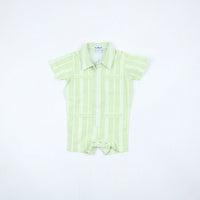 Guayabera Romper - Green Plaid Linen