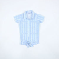 Guayabera Romper - Blue Plaid Linen