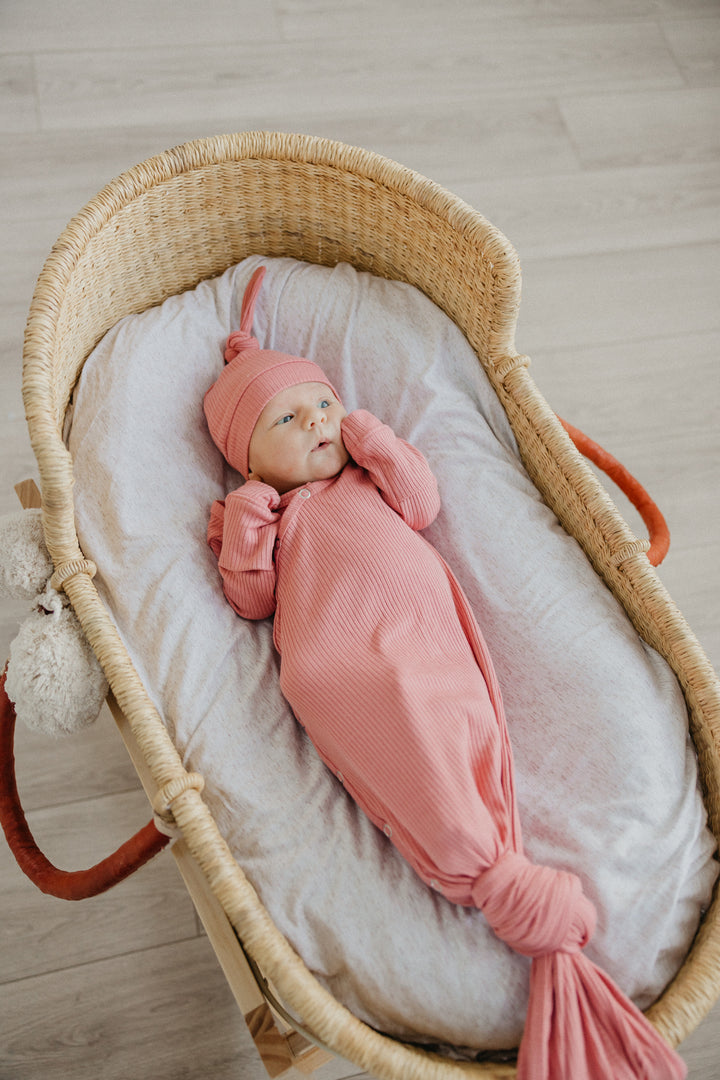 Rosewood - Rib Knit Newborn Knotted Gown