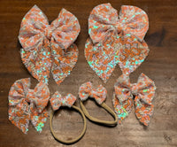 Orange & Pink Sequin 3" Sailor Bow on Clip