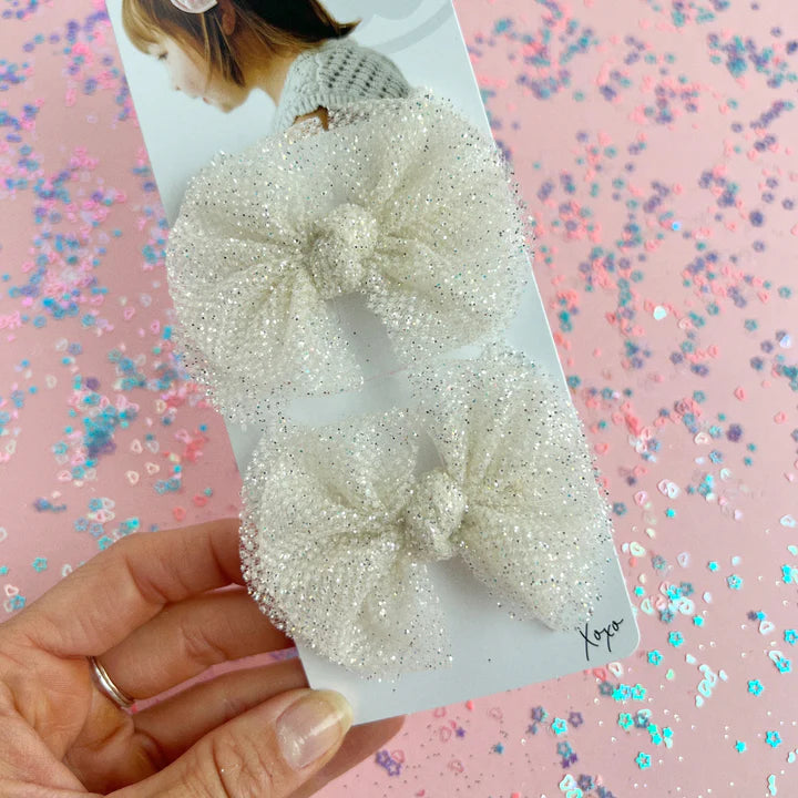 2PK Tulle Baby Fab Clips: Ivory Sparkle