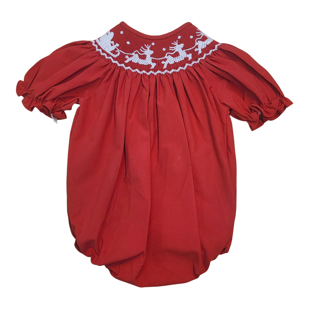 Girls Santa Sleigh Smocked Red Bubble