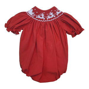 Girls Santa Sleigh Smocked Red Bubble