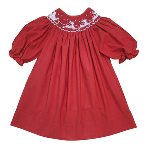Santa Sleigh Smocked Red Bishop Dress