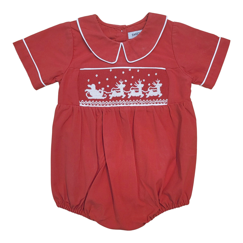 Boys Santa Sleigh Smocked Red Bubble