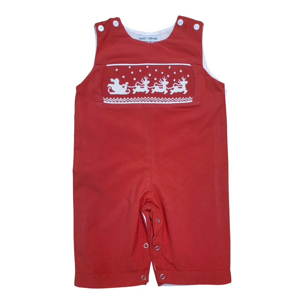 Boys Santa Sleigh Smocked Red JonJon