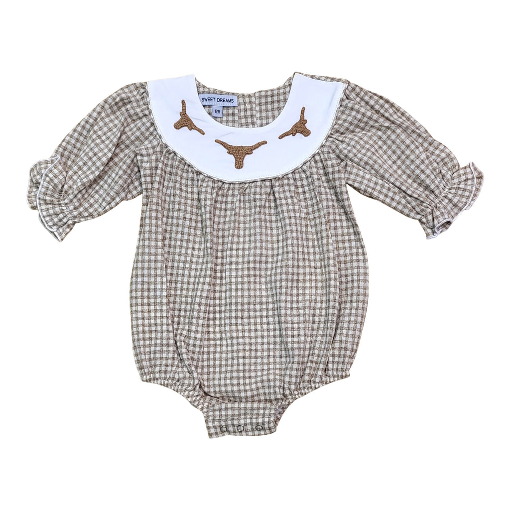 Girls LS Gingham Longhorn Bubble