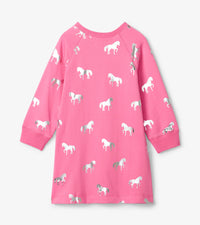 Pink & Silver Horse Sweater Dress
