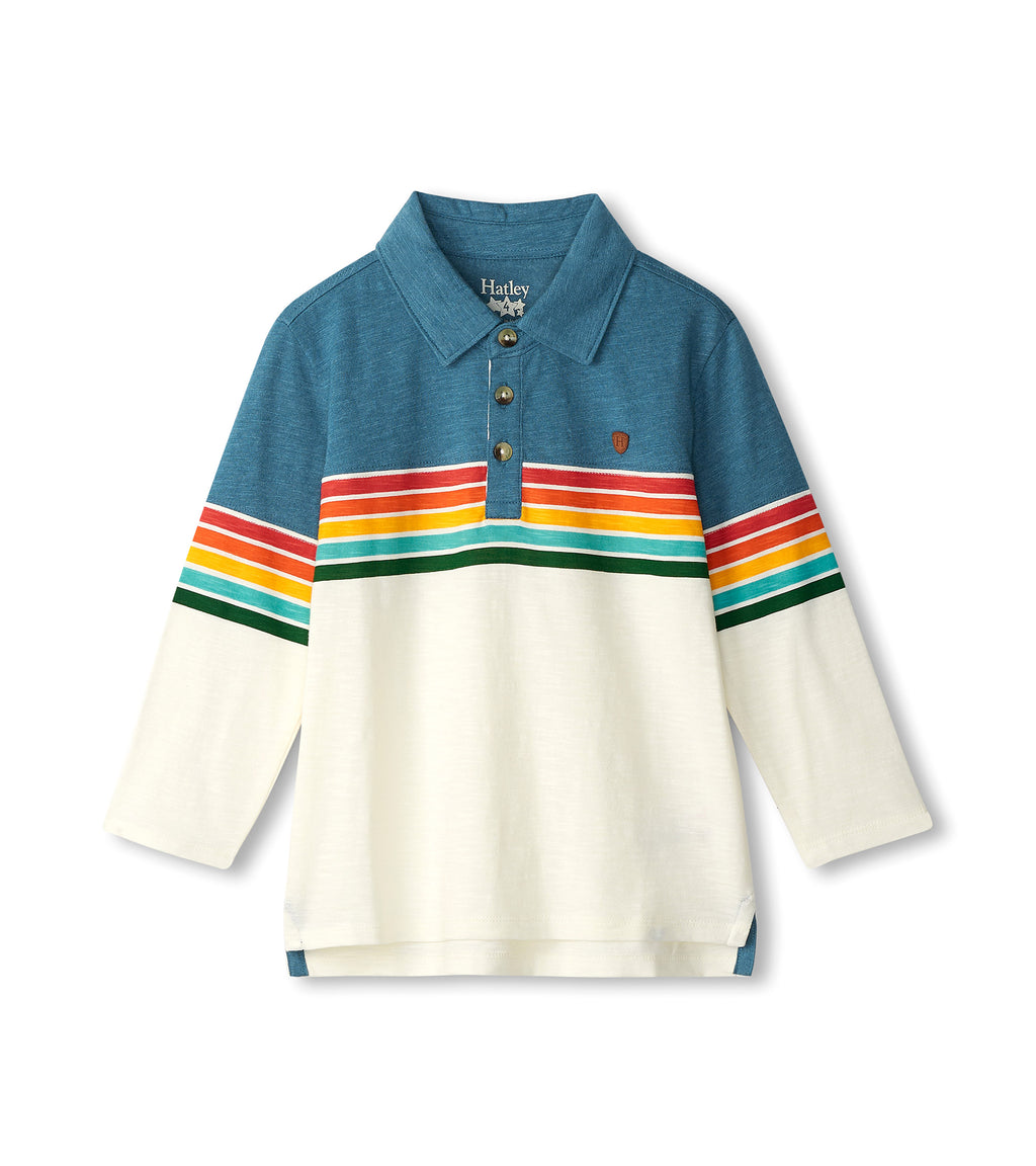 Retro Stripe Long Sleeve Paneled Polo