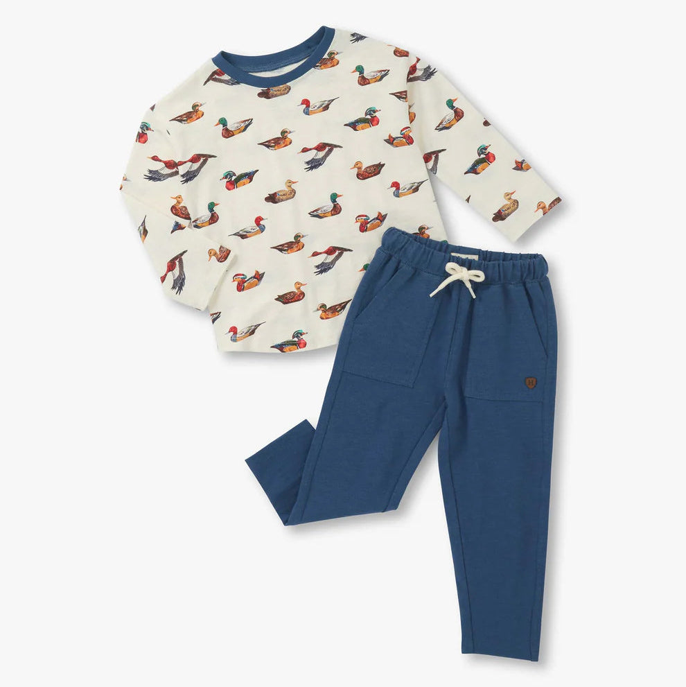 Duck Decoys Print LS Tee & Pull-On Pant Set