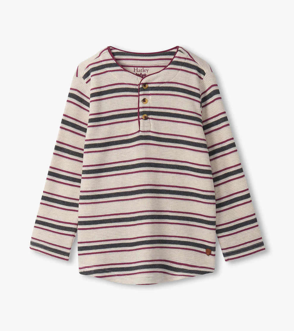 Oatmeal Melange Stripes Waffle Henley