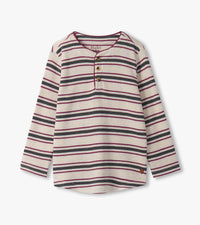 Oatmeal Melange Stripes Waffle Henley