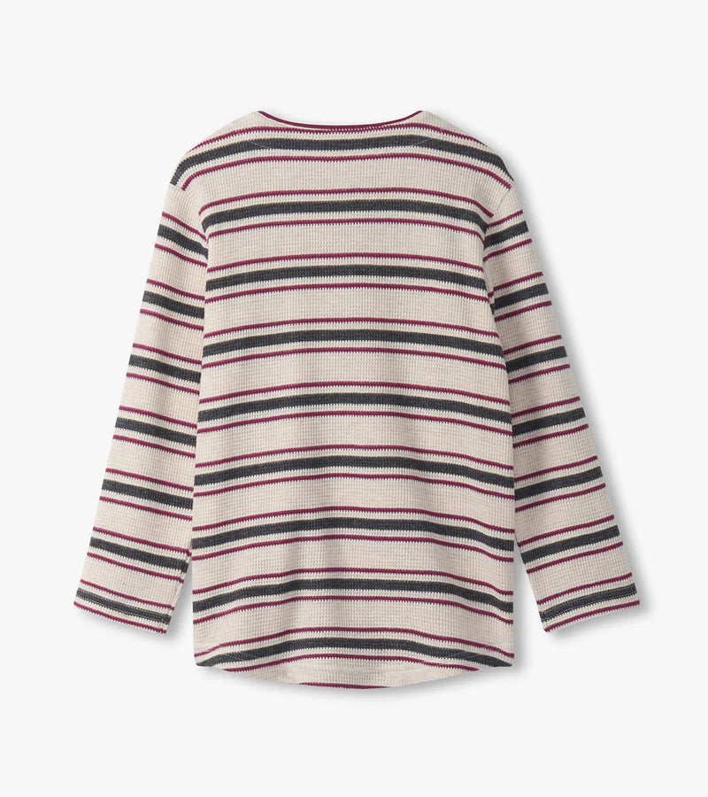Oatmeal Melange Stripes Waffle Henley