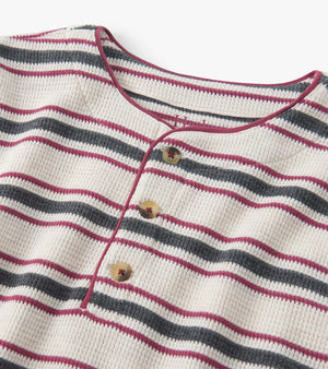 Oatmeal Melange Stripes Waffle Henley