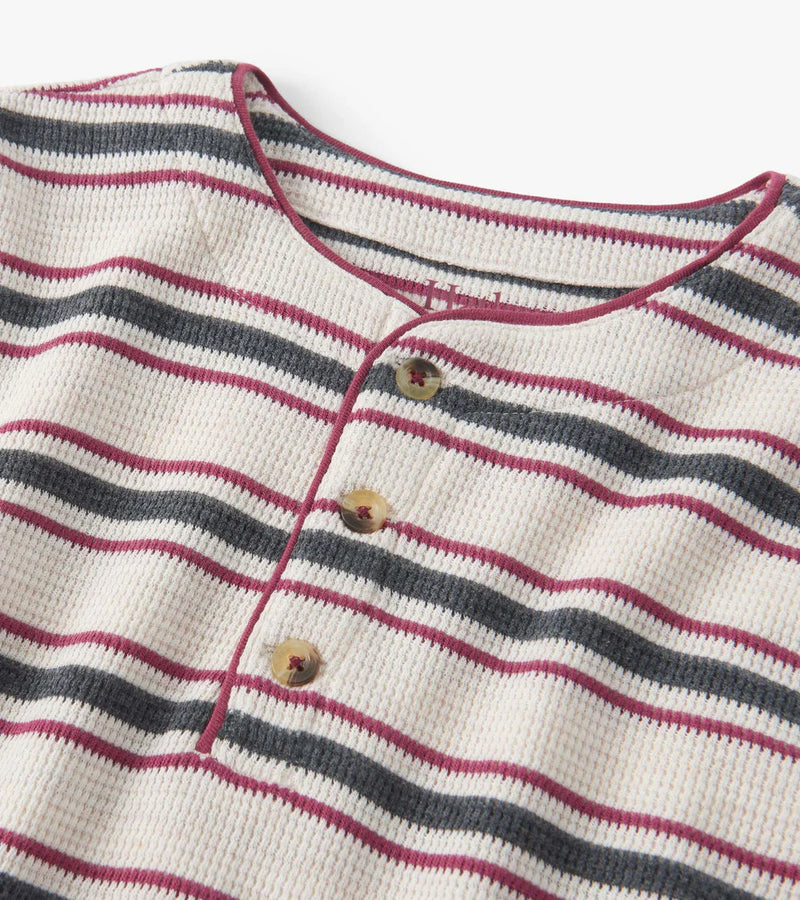Oatmeal Melange Stripes Waffle Henley