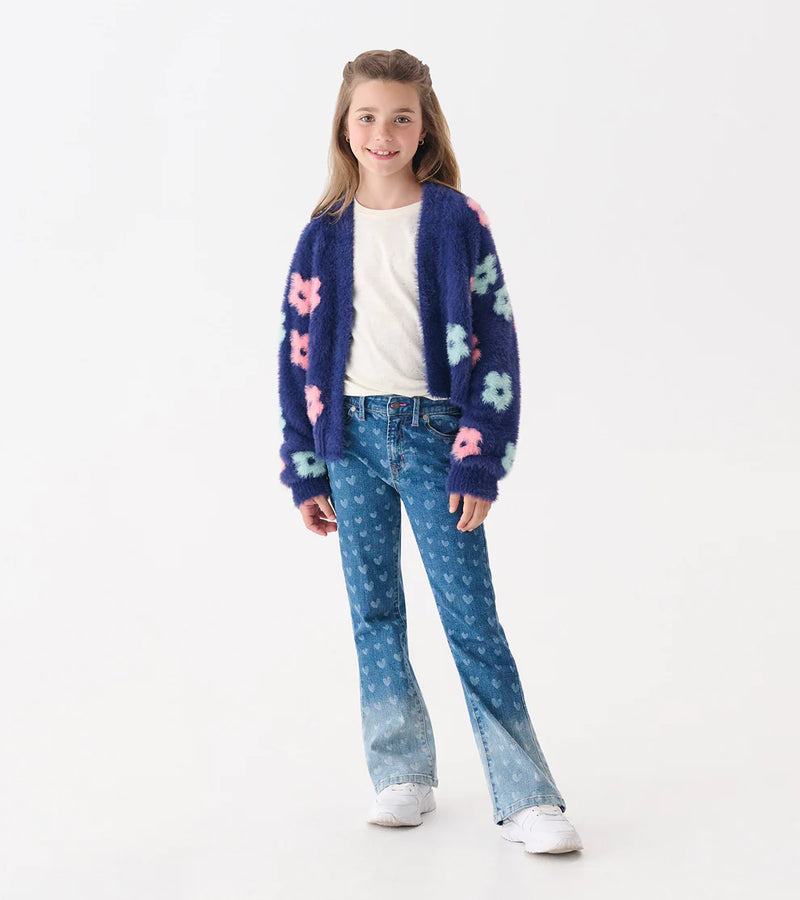 Girls Big Flowers Open Cardigan
