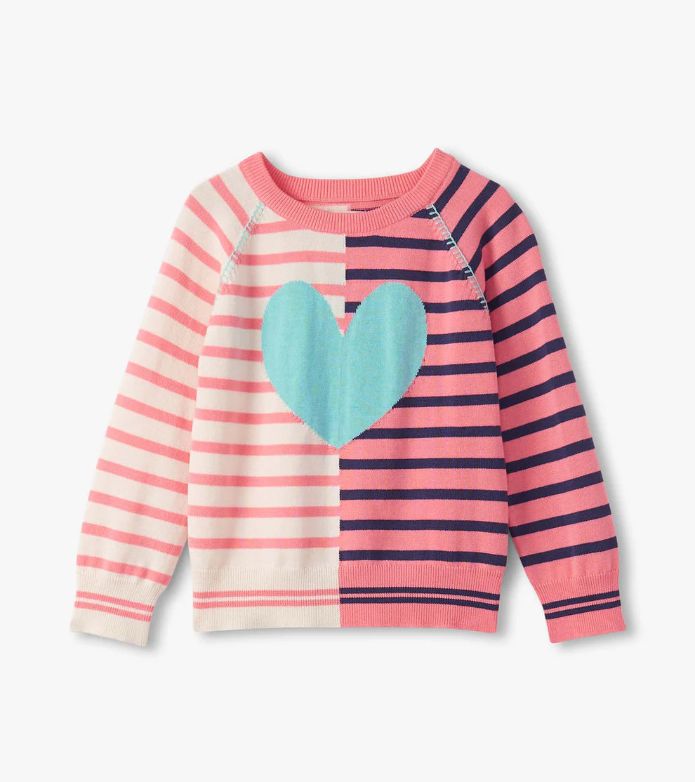 Girls Mixed Stripes Pullover Sweater - Heart