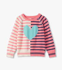 Girls Mixed Stripes Pullover Sweater - Heart