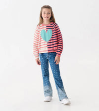 Girls Mixed Stripes Pullover Sweater - Heart