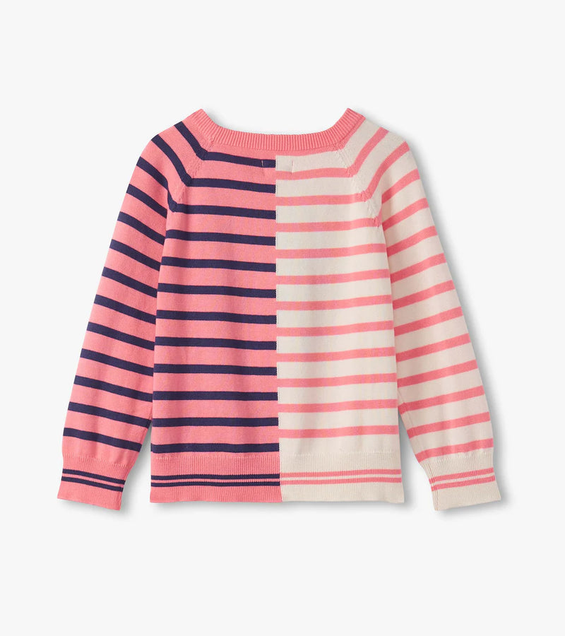 Girls Mixed Stripes Pullover Sweater - Heart