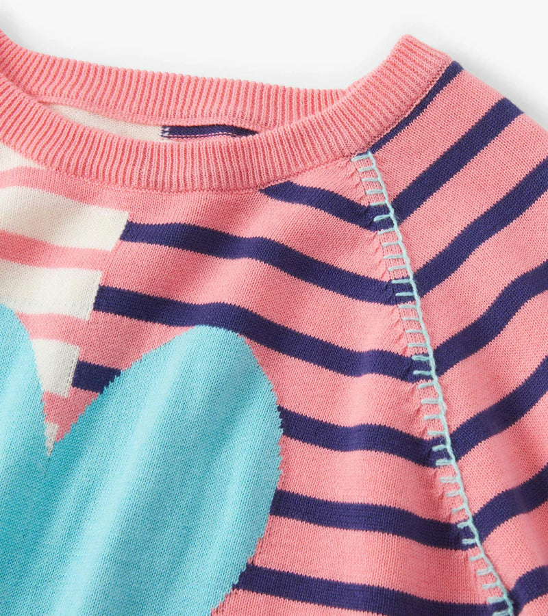 Girls Mixed Stripes Pullover Sweater - Heart