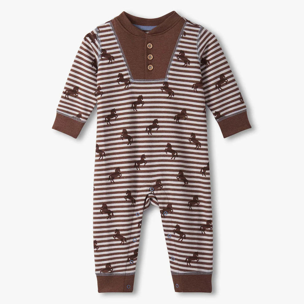 Ranch Horses Button Yoke Romper