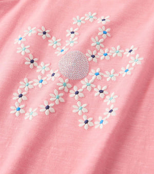 Embroidered Flowers Puff Sleeve Graphic Tee