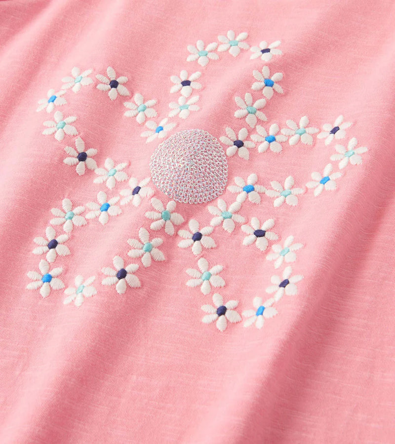 Embroidered Flowers Puff Sleeve Graphic Tee