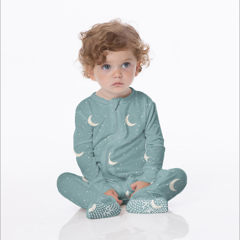 2 Way Zipper Footie - Jade Starry Sky & Moon