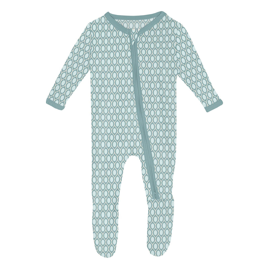 2 Way Zipper Footie - Jade Wavy Lattice
