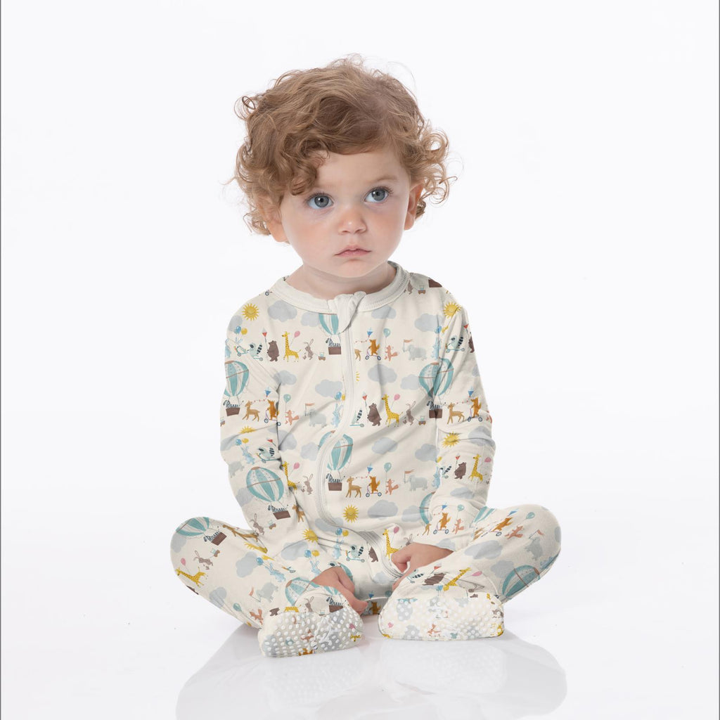 2 Way Zipper Footie - Natural Animal Parade