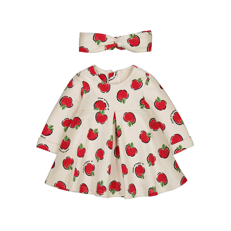 Je m'appelle Apple Print LS Fleece Dress & Headband
