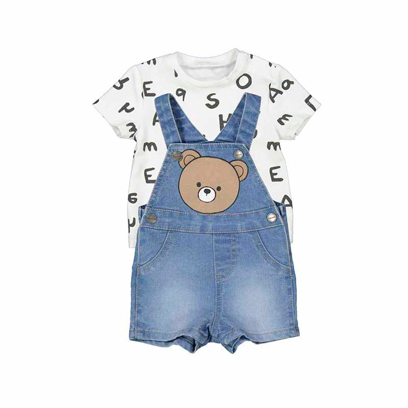 Denim Dungaree Bear & Letters Tee Set