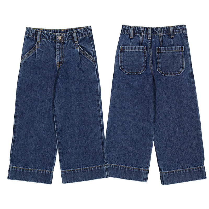 Wide Leg Denim Pants - Dark