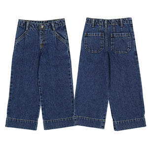 Wide Leg Denim Pants - Dark